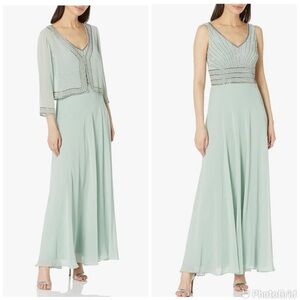 NWT J Kara Beaded 2 Piece Dress Set with Bolero Jacket